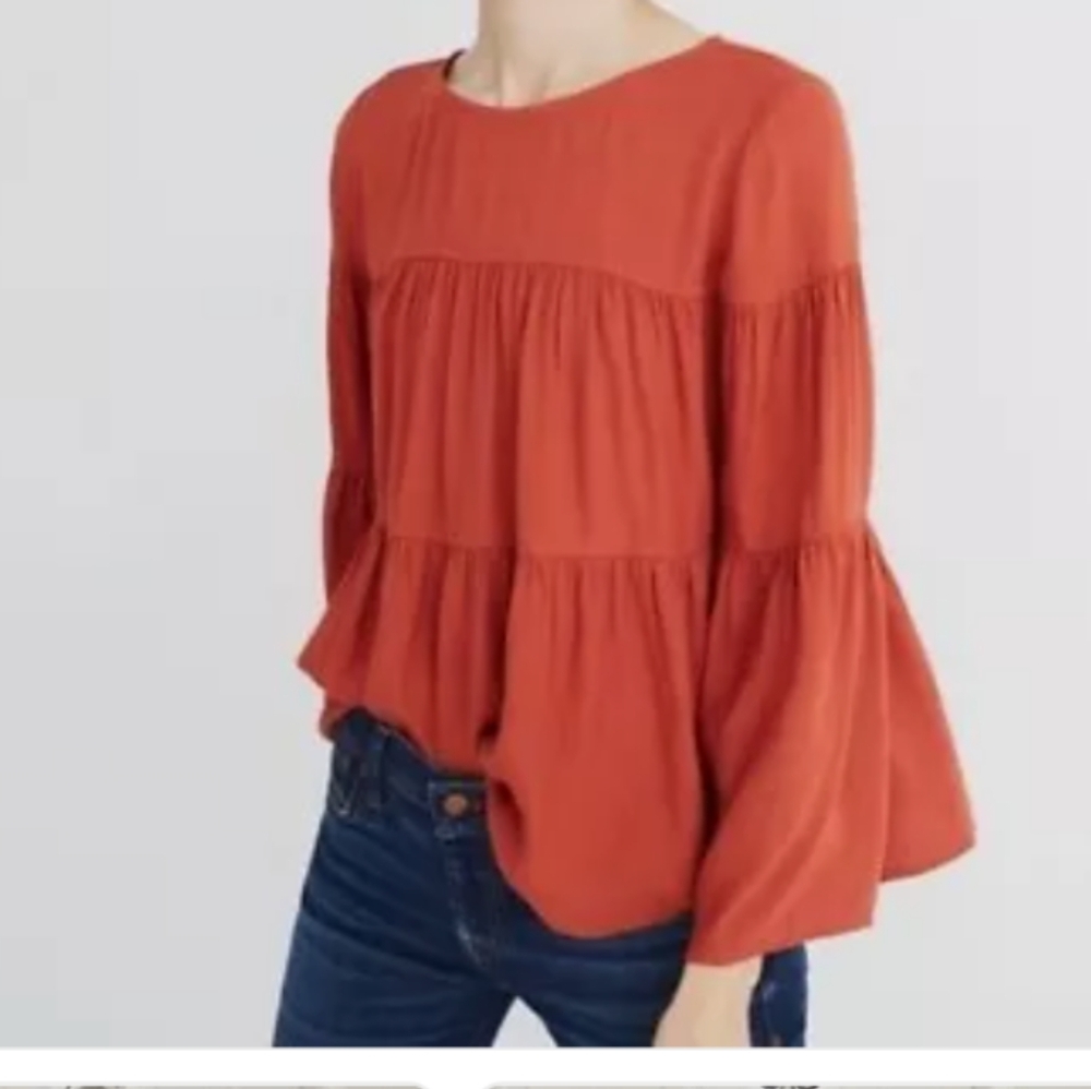 Madewell, Burnt Orange Tiered Button Down The Back Blouse. Small